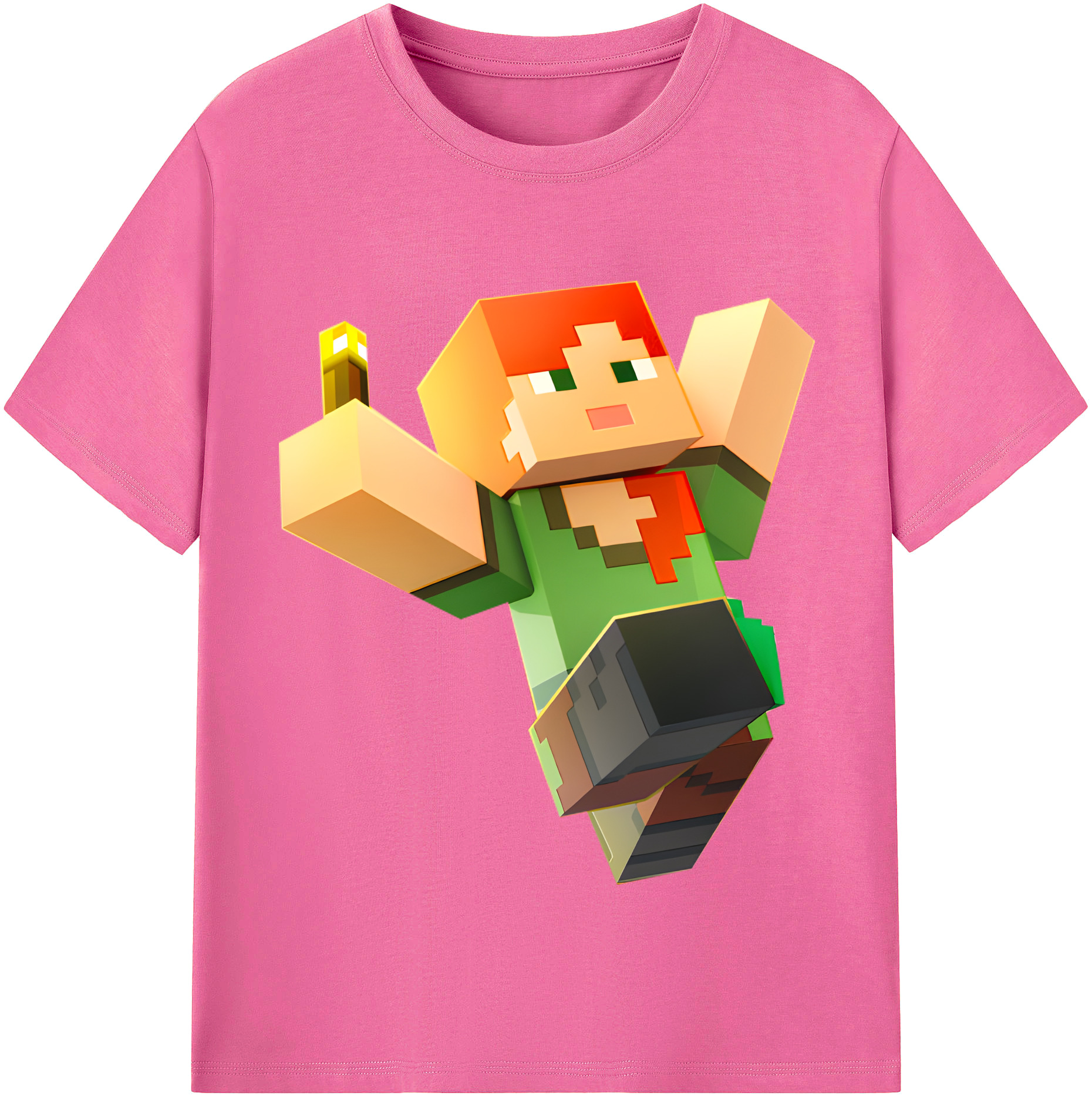 （画像用） マインクラフト ブロックの世界 Minecraft MC Block world レディースカジュアルプリントTシャツ（綿100％）